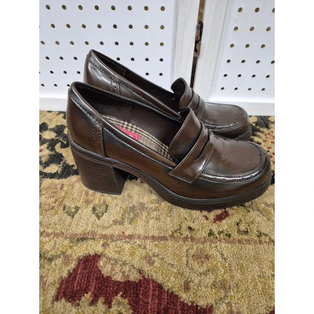 Pop Wilder Y2K Platform Penny Loafers Chunky Block Heel Dark Academia Size 9.5